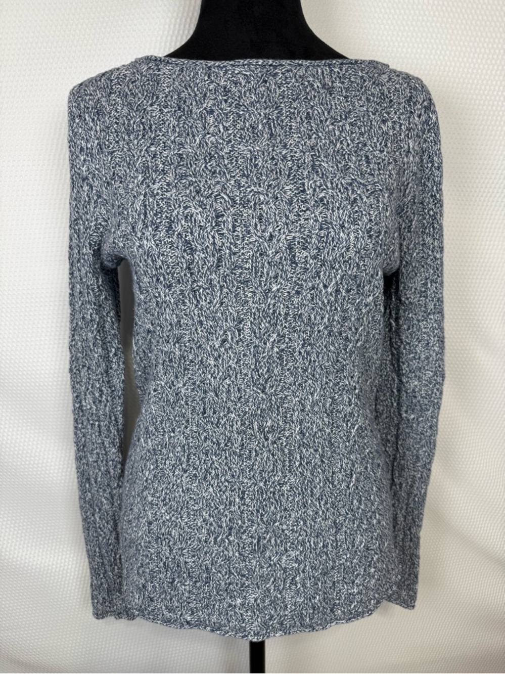 Lauren Ralph Lauren Cable Knit Sweater Women’s Medium Blue White Marled Cotton